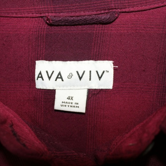 Ava & Viv Button Front Shirt Red Burgundy HW5586 - Picture 2 of 4